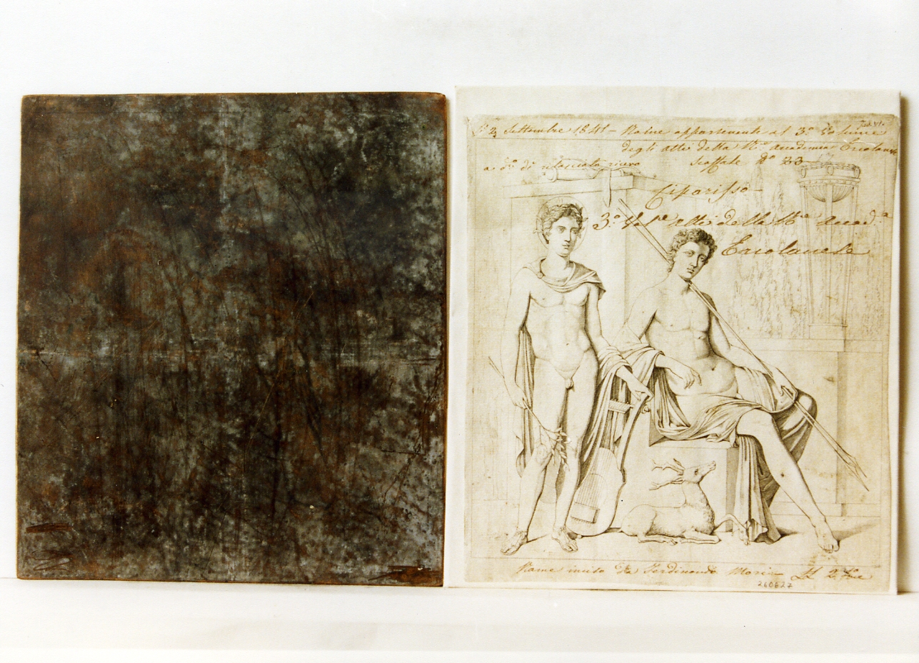 Ciparisso e giovinetto nudo con cetra (matrice) di Mori Ferdinando (sec. XIX)