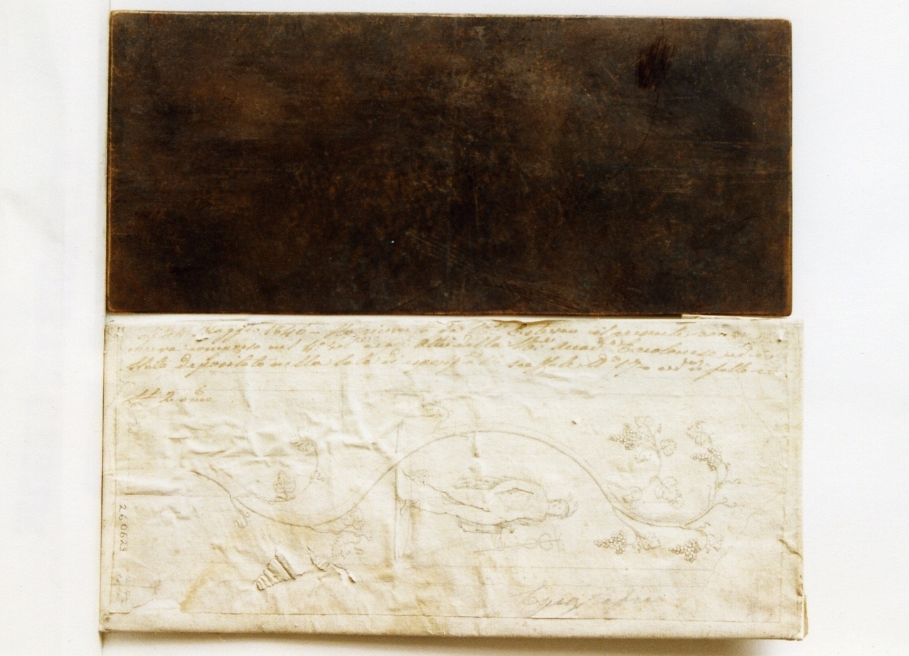decorazione con tralci di vite e Mercurio (matrice) di Estevan Raffaele, Abbate Giuseppe (sec. XIX)