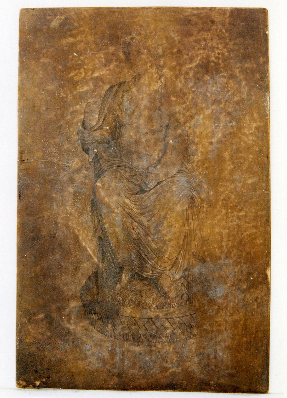 statua di Ercole giovinetto seduto su una pelle di leone che strozza unserpente: veduta frontale (matrice) di Winckelmann Johann Joachim, Biondi Raffaele (primo quarto sec. XIX)