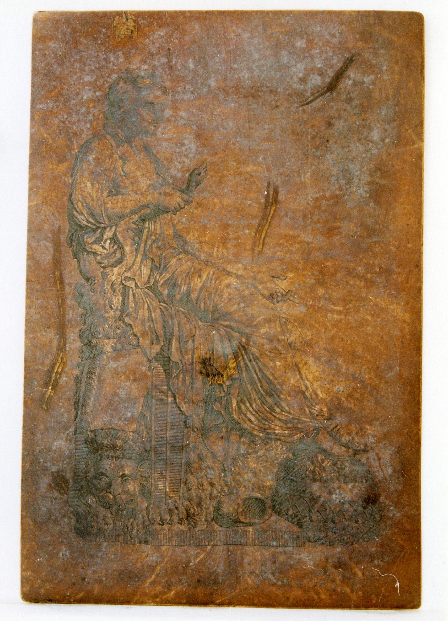 statua di Ercole giovinetto seduto su una pelle di leone che strozza unserpente: veduta laterale (matrice) di Imperato Filippo, Winckelmann Johann Joachim (primo quarto sec. XIX)