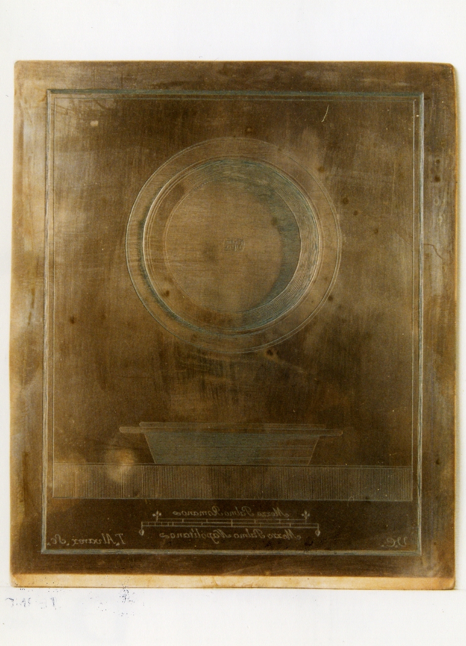piatto con bollo, veduta laterale e superiore (matrice) di Campana Vincenzo, Alvarez Thomas (sec. XVIII)