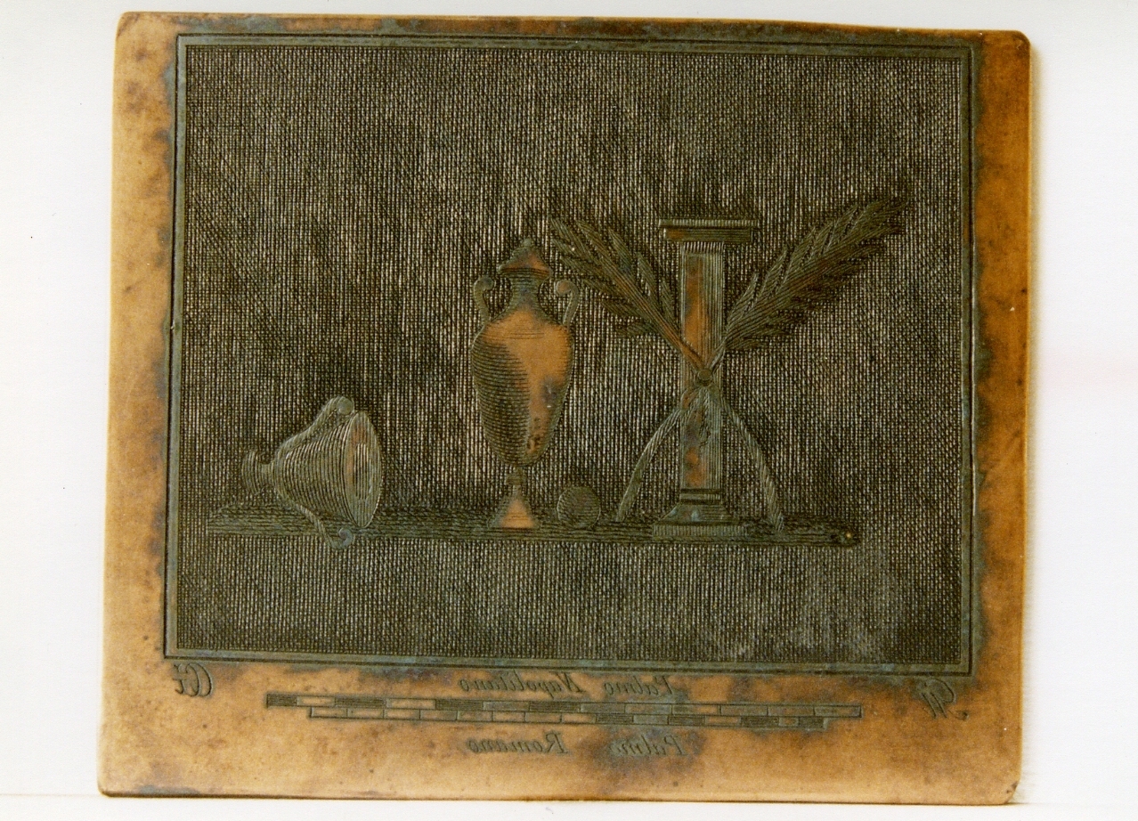 motivo decorativo con vasi, colonna e rami di palma (matrice) di Campana Vincenzo, Geri Carlo (sec. XVIII)