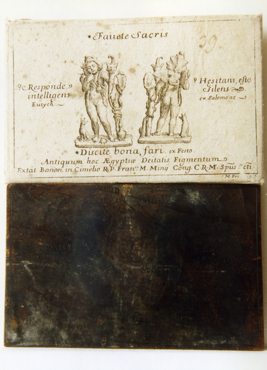 statuetta di Arpocrate con serpente, cane e motti (matrice) di Francia F. M (prima metà sec. XIX)