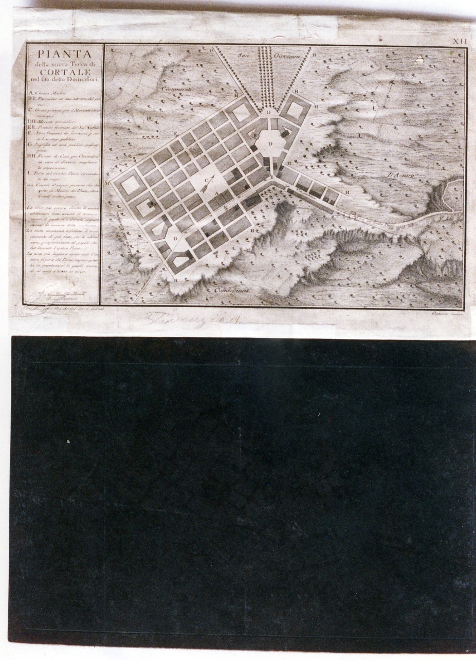 carta topografica e planimetria di insieme della nuova terra di Cortalenel sito detto Donnafiori (matrice) di Cataneo Aniello, Ferraresi Vincenzo (sec. XVIII)