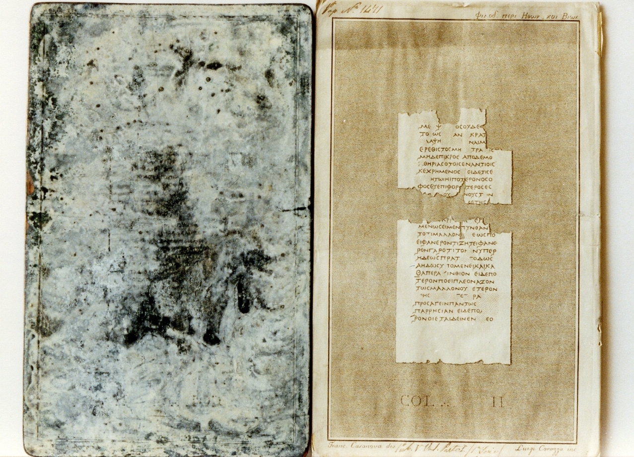 testo greco da Filodemo «dei costumi, delle vite»: col. II (matrice) di Corazza Luigi, Casanova Francesco (sec. XIX)