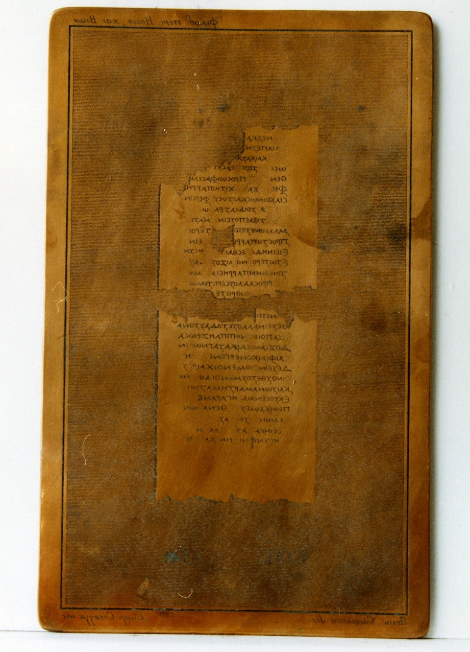 testo greco da Filodemo «dei costumi, delle vite»: col. XIX (matrice) di Casanova Francesco, Corazza Luigi (sec. XIX)