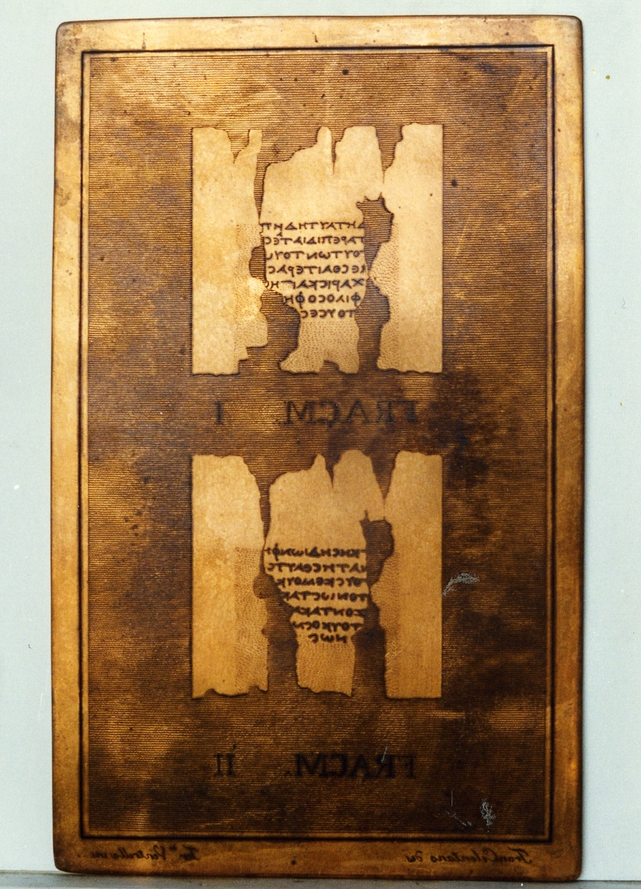 testo greco: fragm. I, fragm. II (matrice) di Ventrella Ferdinando, Celentano Francesco (sec. XIX)