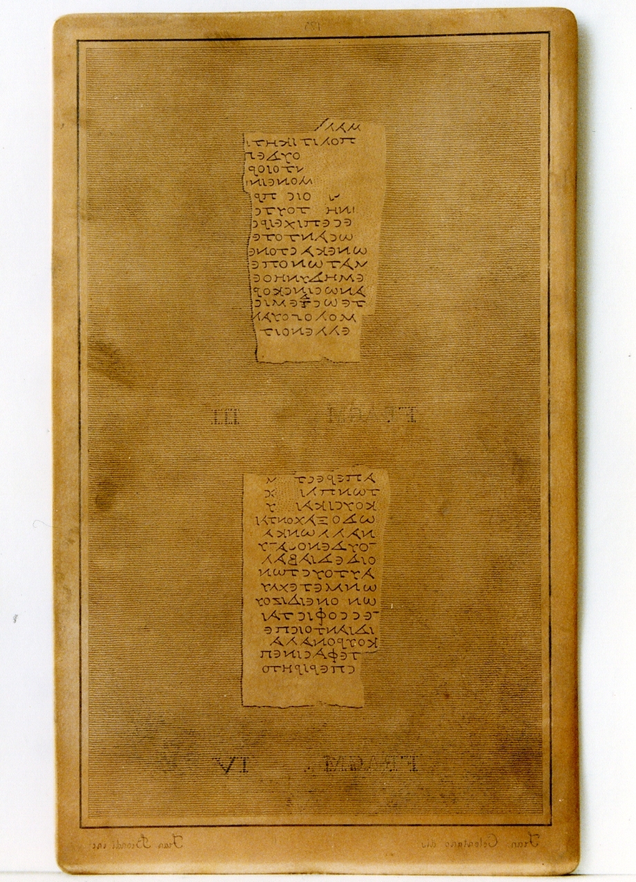 testo greco: fragm. III, fragm. IV (matrice) di Celentano Francesco, Biondi Francesco (sec. XIX)