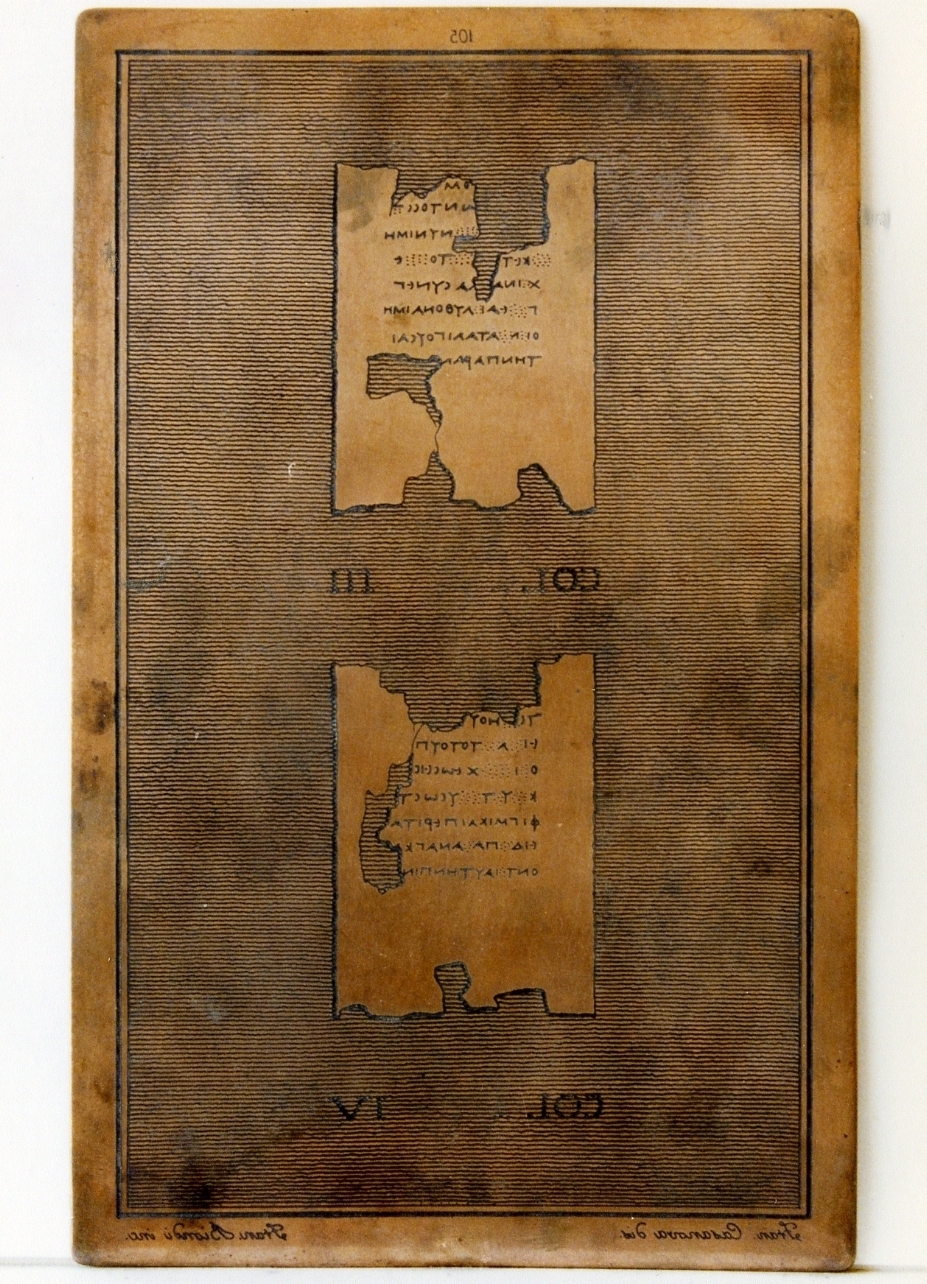 testo greco: col. III, col. IV (matrice) di Casanova Francesco, Biondi Francesco (sec. XIX)