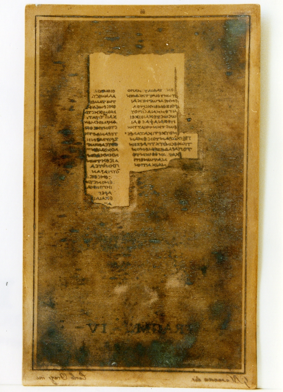 testo greco: fragm. IV (matrice) di Orazi Carlo, Casanova Giovanni Battista (sec. XIX)