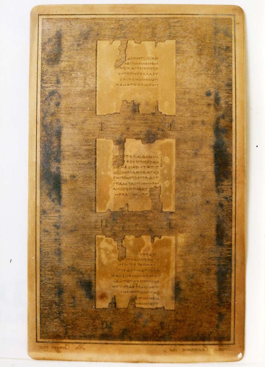 testo greco: F. I, F. II, F. III (matrice) di Corazza Vincenzo, Casanova Francesco (sec. XIX)