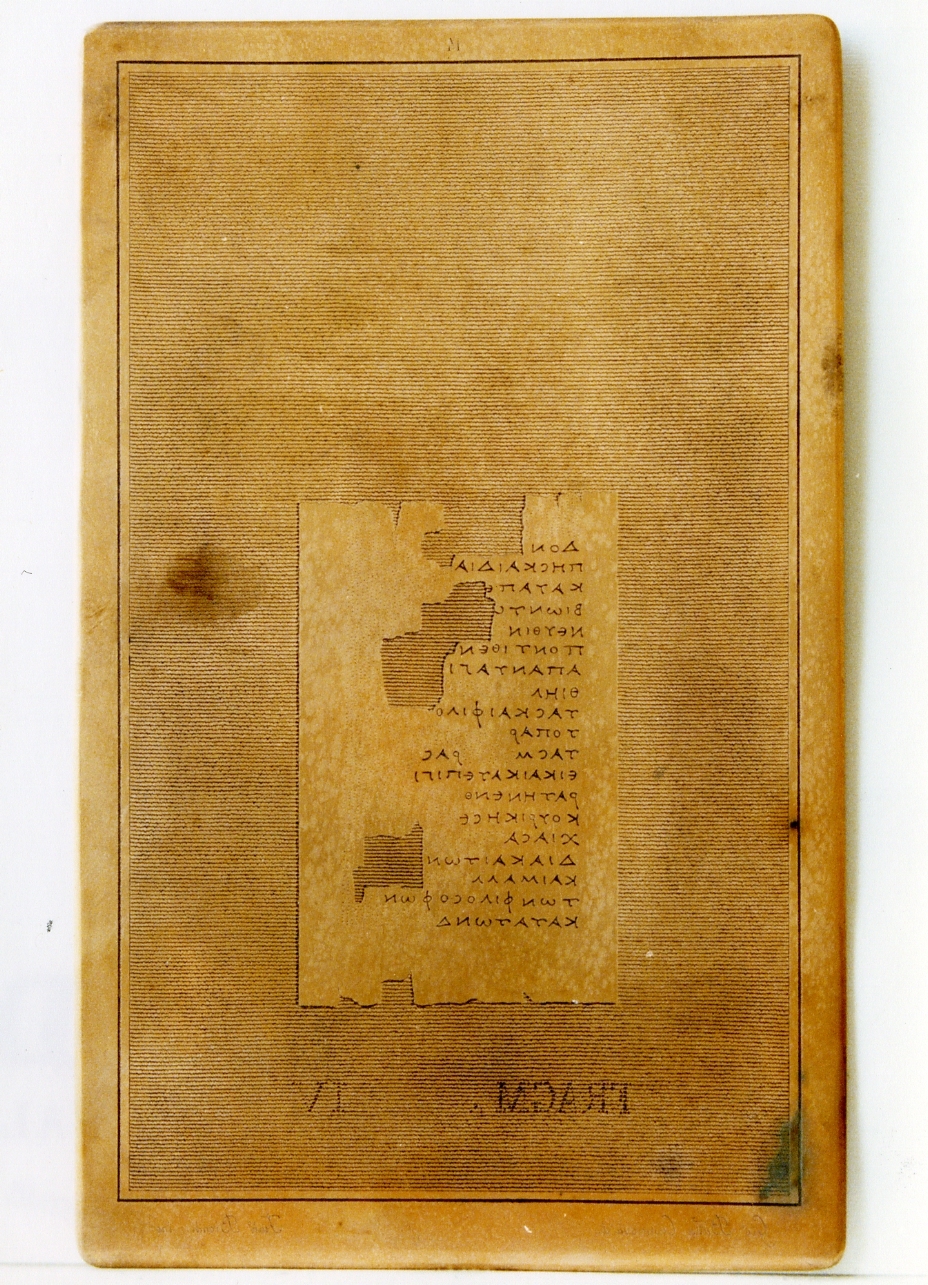 testo greco da Filodemo «della retorica»: fragm. IV (matrice) di Casanova Giovanni Battista, Biondi Francesco (sec. XIX)