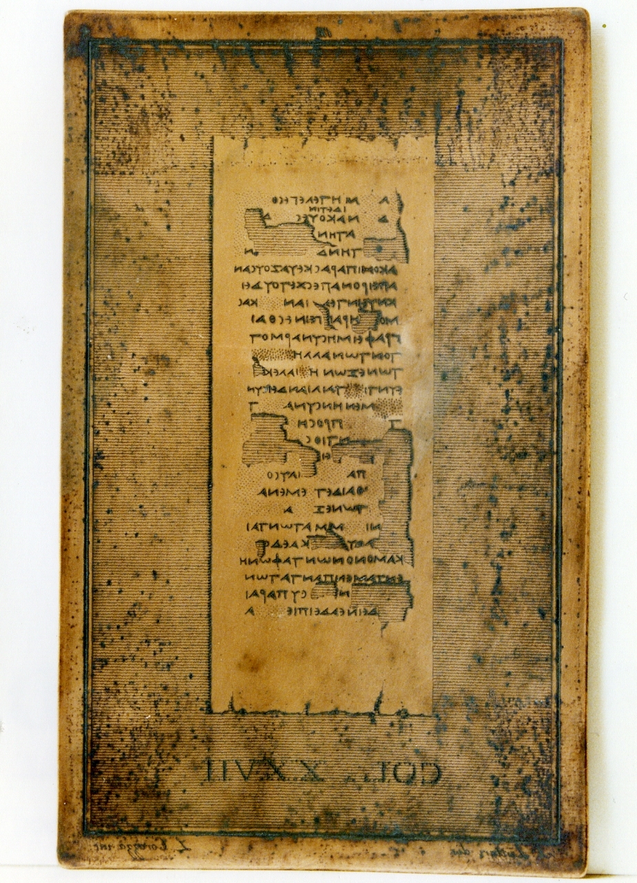testo greco da Filodemo «dei poemi»: col. XXVII (matrice) di Corazza Luigi, Lentari Antonio (sec. XIX)