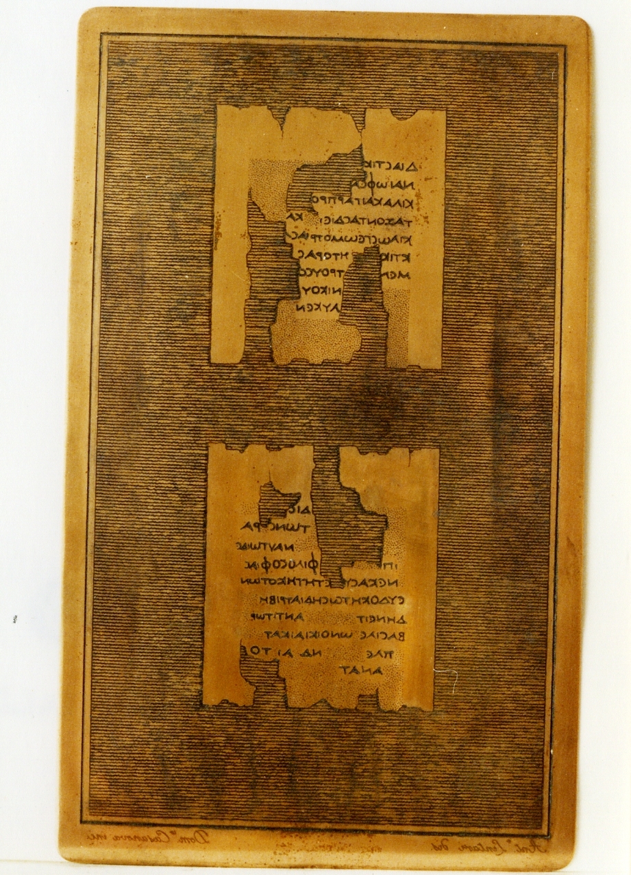 testo greco (matrice) di Casanova Domenico, Lentari Antonio (sec. XIX)