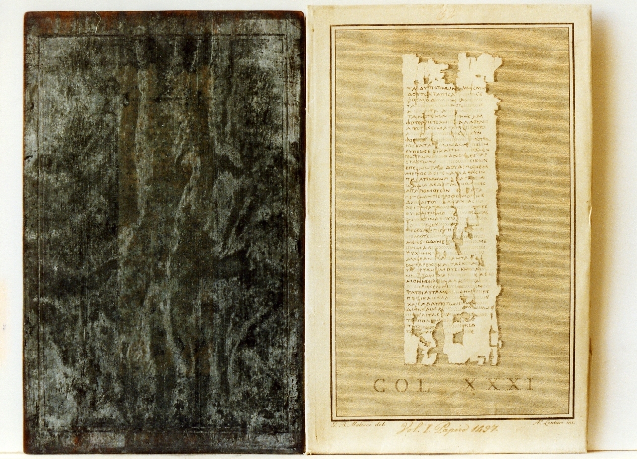 testo greco da Filodemo «della musica»: col. XXXI (matrice) di Malesci Giovanni Battista, Lentari Antonio (sec. XVIII)