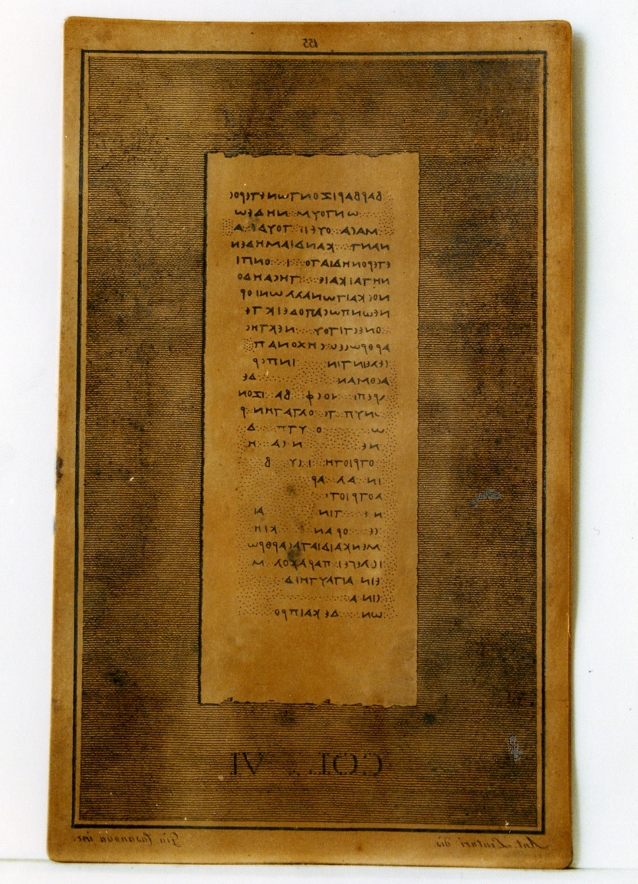 testo greco da Filodemo «dei poemi»: col. VI (matrice) di Lentari Antonio, Casanova Giuseppe (prima metà sec. XIX)