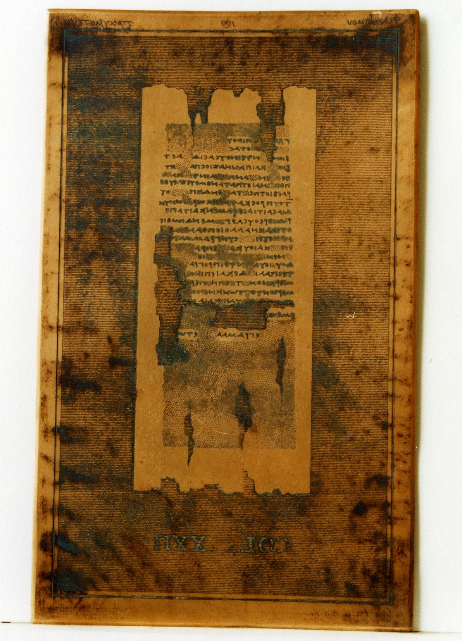 testo greco da Filodemo «memorie epicuree»: col. XXII (matrice) di Casanova Giuseppe, Biondi Raffaele (sec. XIX)