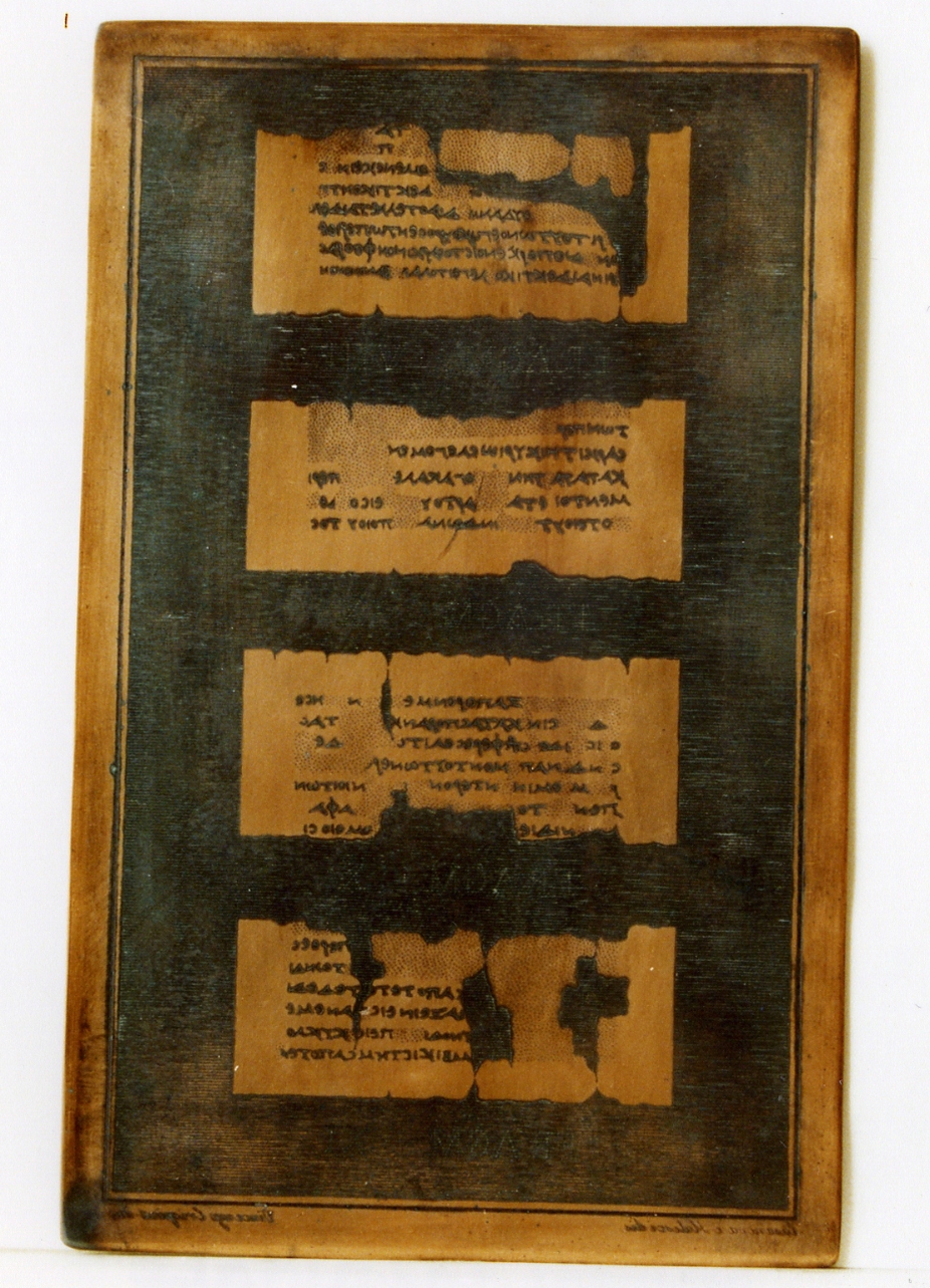 testo greco da Filodemo «sugli dei» (matrice) di Casanova, Malesci, Crispino Vincenzo (sec. XIX)