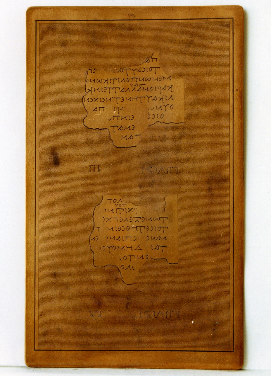 testo greco: fragm. III, fragm. IV (matrice) di Biondi Francesco, Celentano Francesco (sec. XIX)