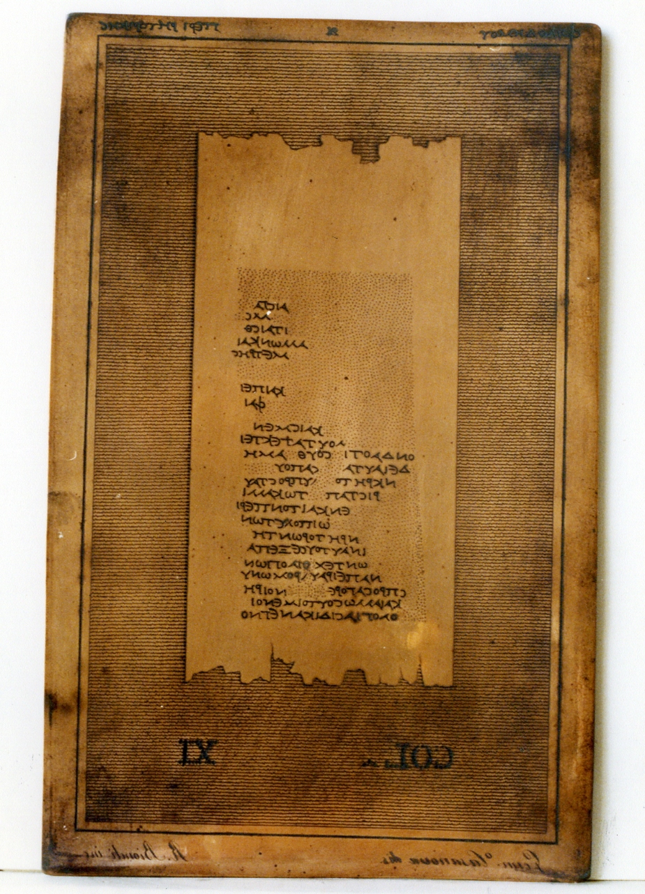 testo greco da Filodemo «della retorica»: col. XI (matrice) di Biondi Raffaele, Casanova Gennaro (sec. XIX)