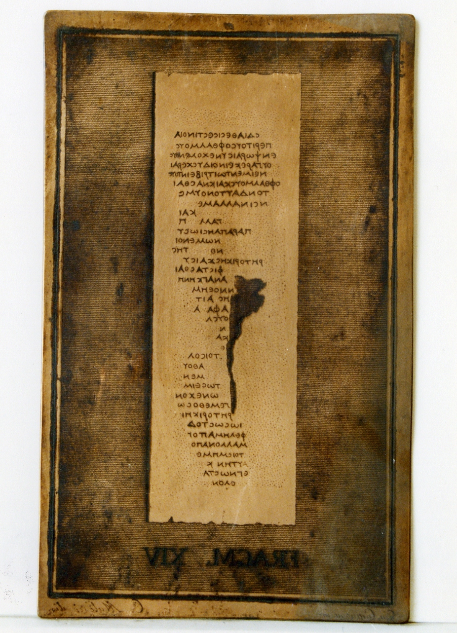testo greco: fragm. XIV (matrice) di Ventrella Ferdinando, Orazi Carlo (sec. XIX)