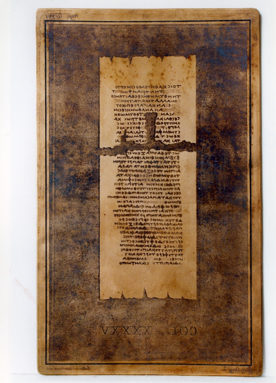 testo greco da Filodemo «dell' ira»: fragm. XXXXV (matrice) di Casanova Antonio, Orazi Carlo (sec. XIX)