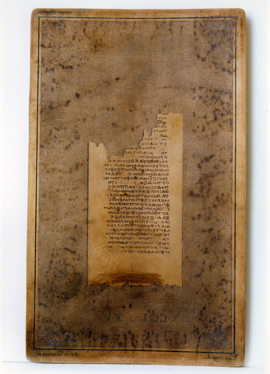 testo greco da Filodemo «dell' ira»: col. XV (matrice) di Orazi Carlo, Casanova Antonio (sec. XIX)