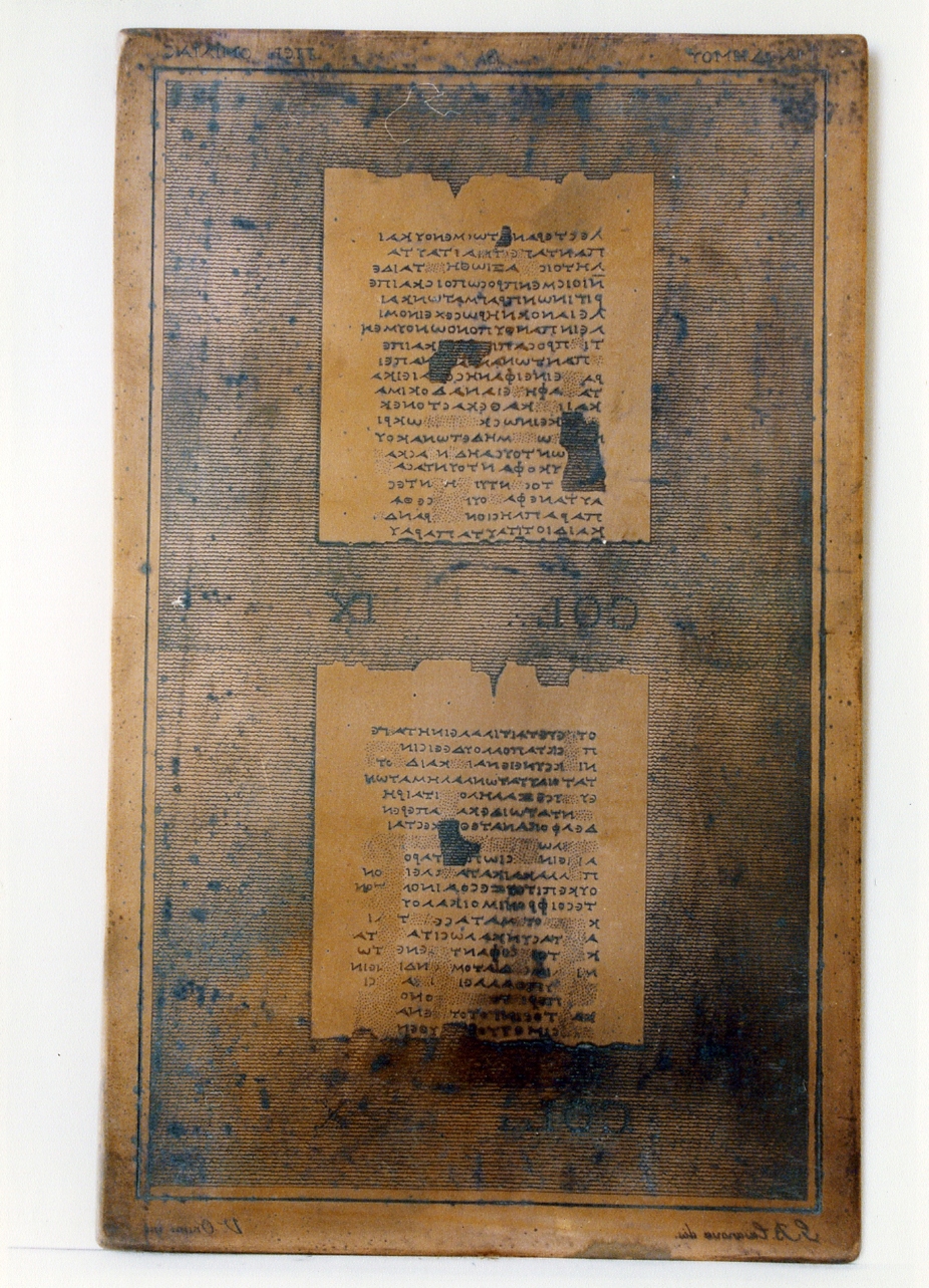 testo greco da Filodemo «della conversazione»: col. IX, col. X (matrice) di Orsini Vincenzo, Casanova Giovanni Battista (sec. XIX)