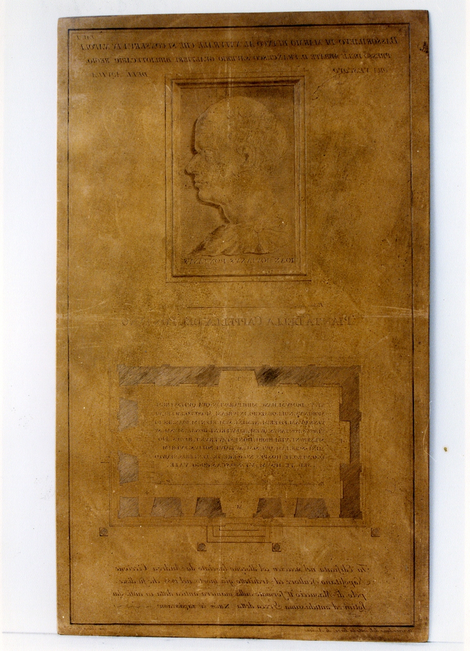 rilievo con il ritratto di Gioviano Pontano/ Cappella Pontano: pianta (matrice) di Giordano Giuseppe, Alloja Giuseppe (prima metà sec. XIX)