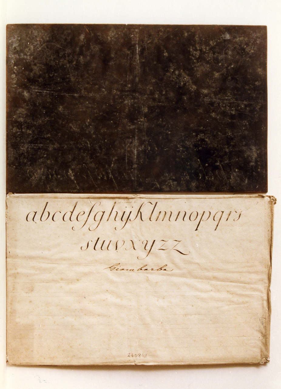 esempio di calligrafia: serie di lettere in corsivo (matrice) di Giambarba Antonino (sec. XVIII)