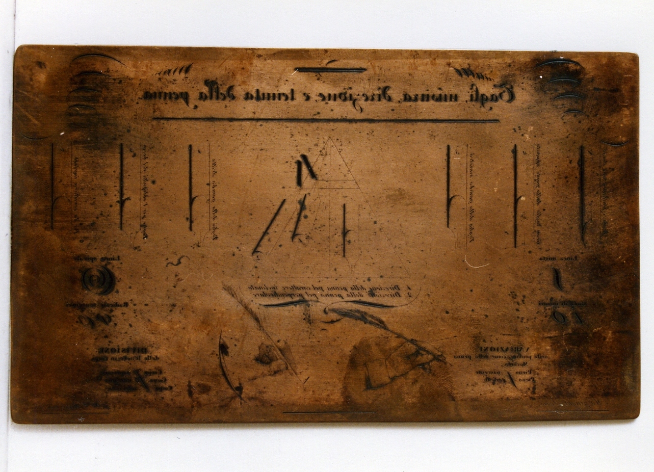 esempio di calligrafia: tagli, misura, direzione, tenuta della penna (matrice) di Giambarba Antonino (sec. XVIII)