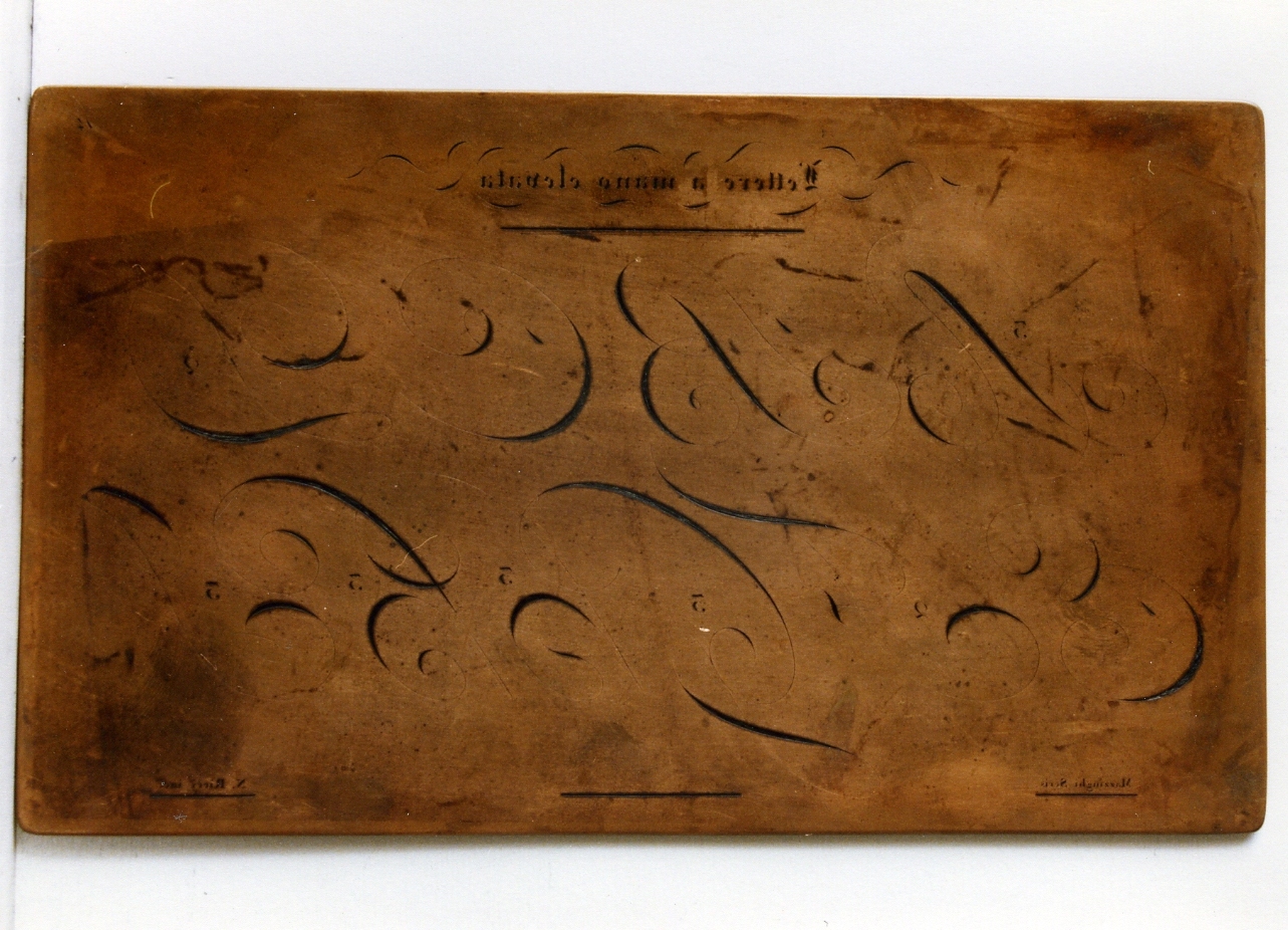 esempio di calligrafia: lettere disegnate con la mano elevata (matrice) di Giambarba Antonino (sec. XVIII)