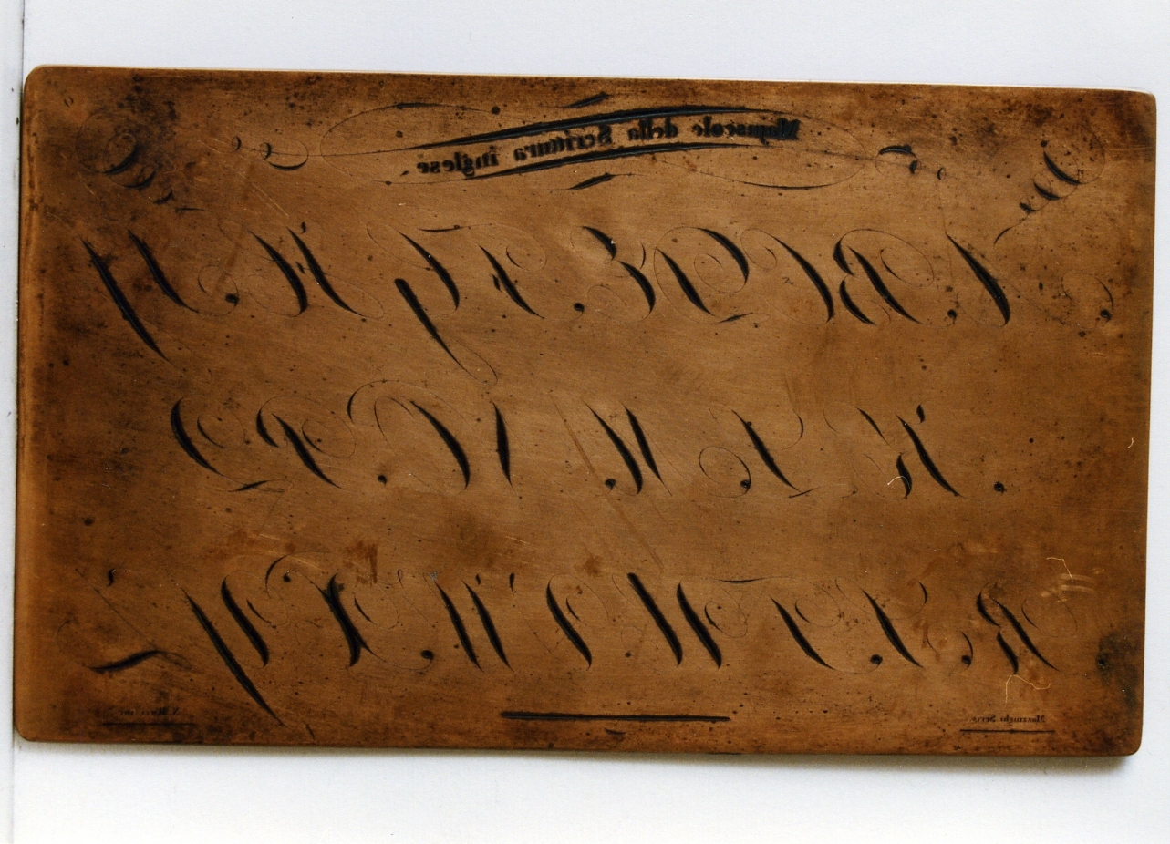 esempio di calligrafia: maiuscole della scrittura inglese (matrice) di Giambarba Antonino (sec. XVIII)