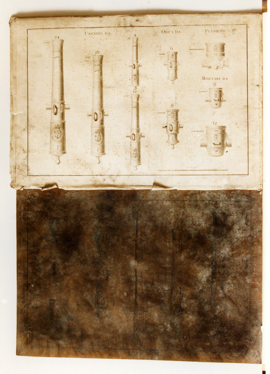 cannoni, obici, petriero, mortari (matrice) di Giomignani Francesco, Guerra Giuseppe (secc. XVIII/ XIX)