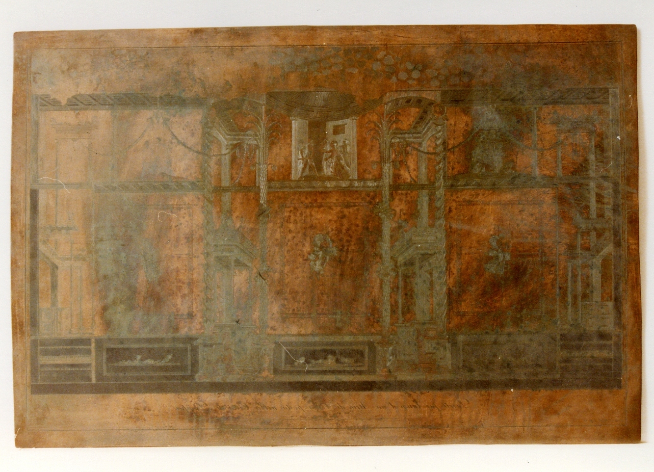 parete affrescata della casa di Modesto a Pompei (matrice) di Morelli Francesco, Casanova Domenico (sec. XVIII)