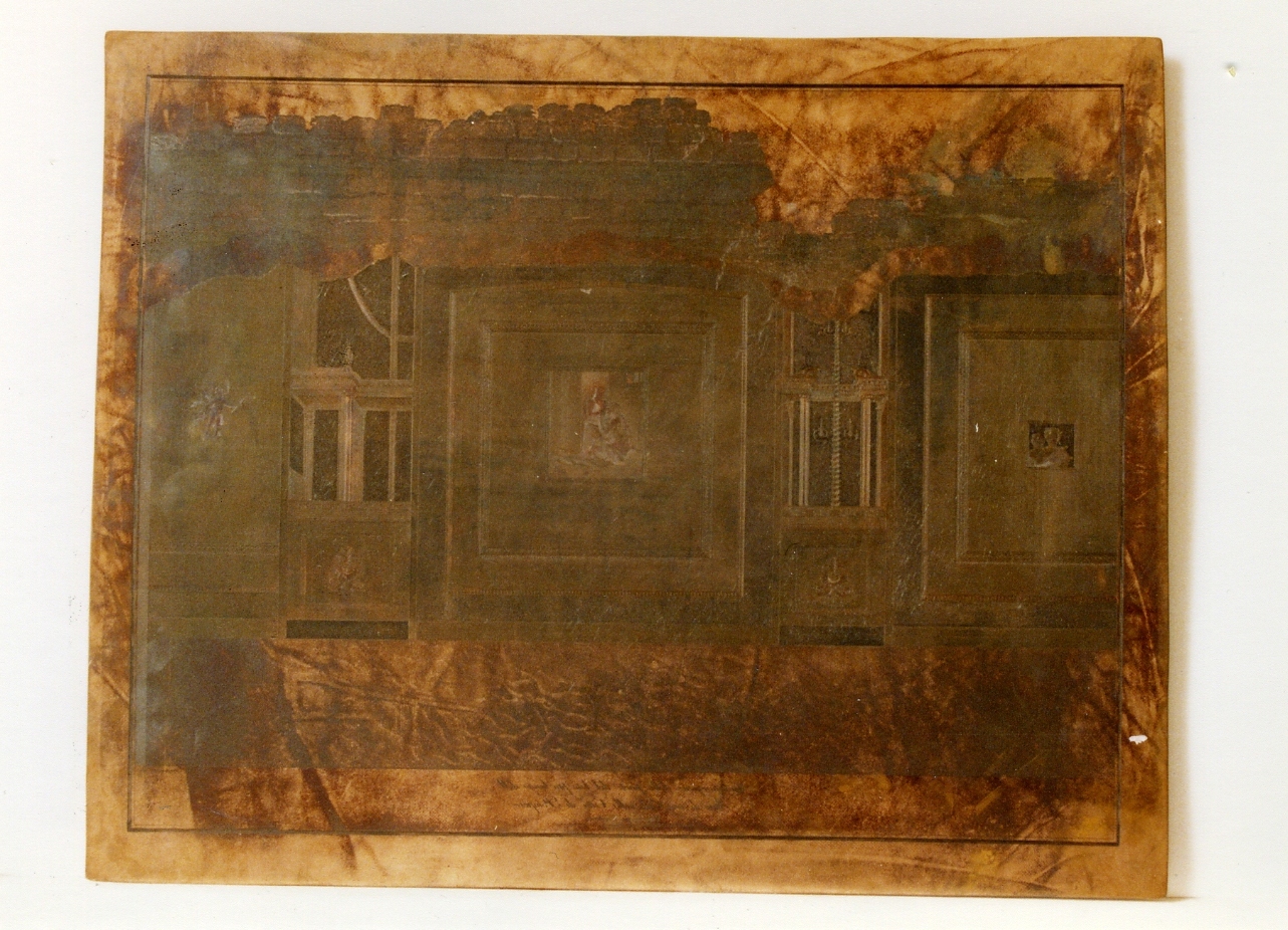 parete affrescata con finta architettura e riquadri figurati dell'atrio diuna casa di Pompei (matrice) di Chiantarelli Giuseppe, Imperato Filippo (sec. XIX)
