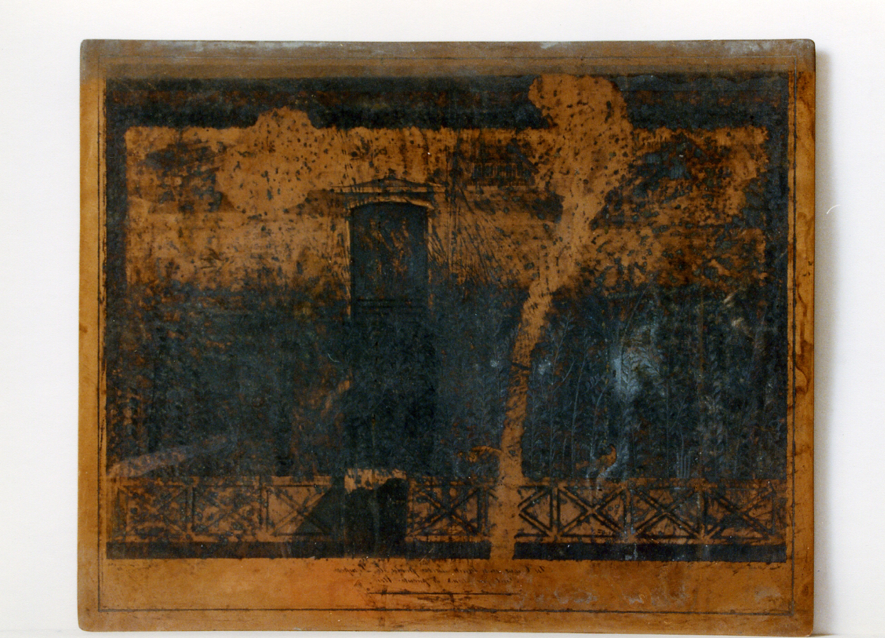 parete affrescata con paesaggio con uccelli ed edicola votiva (matrice) di Aloja Raffaele, Morelli Francesco (sec. XIX)
