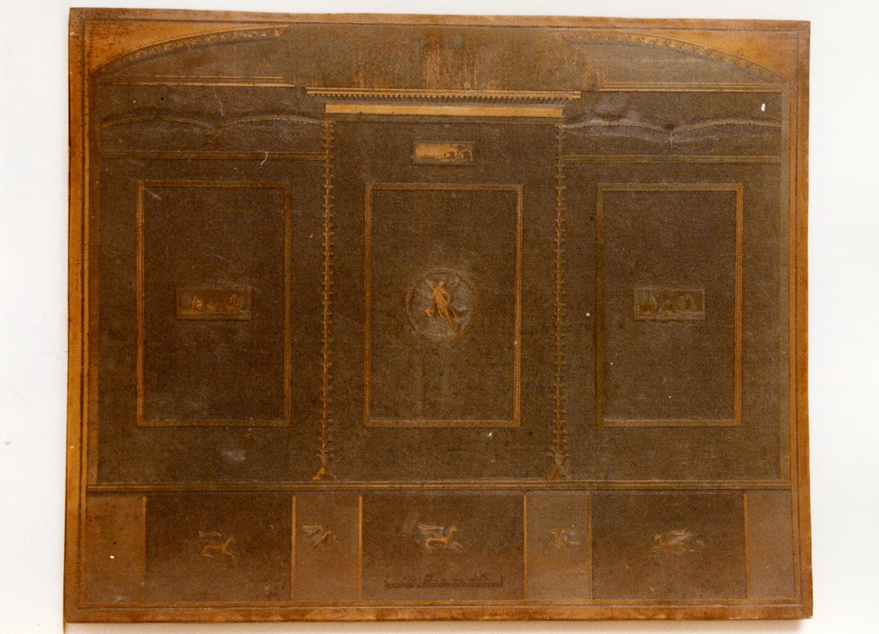 parete affrescata con zoccolatura con uccelli, riquadri superiori conmascheroni (matrice) di Vanvitelli Luigi, Iacomino Marcantonio, Campana Vincenzo (sec. XVIII)