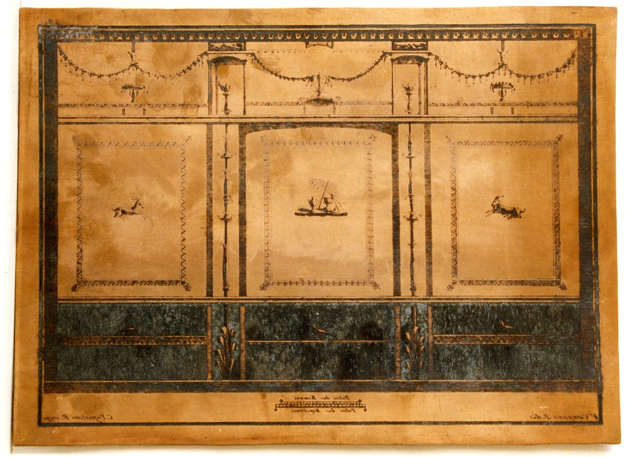 parete affrescata con finte architetture, ghirlande e simboli dionisiaci (matrice) di Campana Vincenzo, Pignataro Carmine (sec. XVIII)