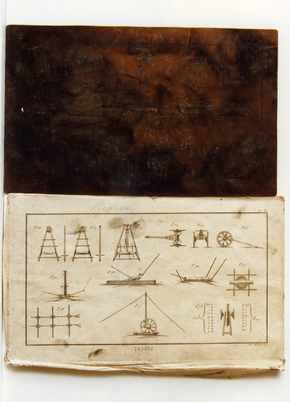 cannoni e strumenti per la movimentazione (matrice) di Martano Francesco (fine/inizio secc. XVIII/ XIX)