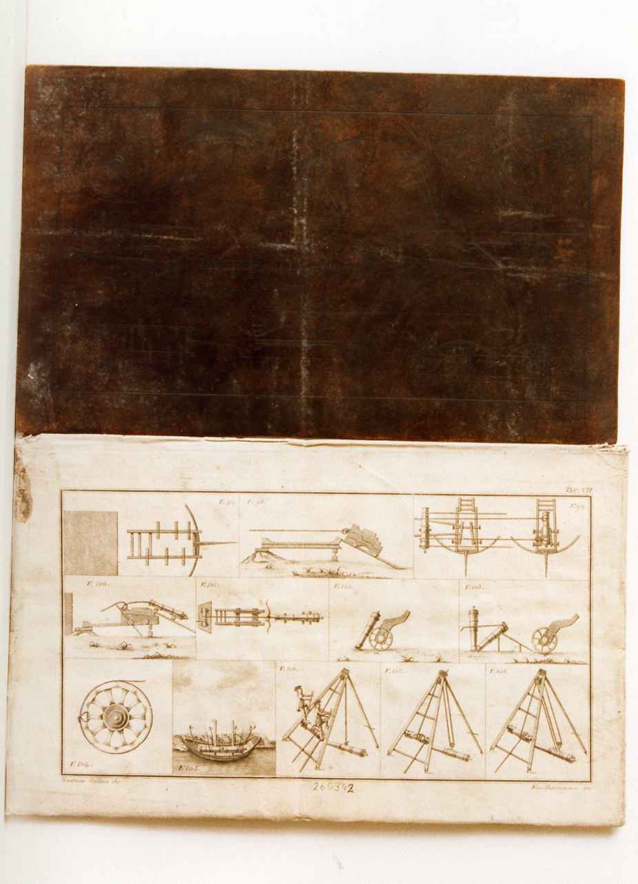 cannoni e strumenti per la movimentazione (matrice) di Golino Gaetano, Giomignani Francesco (fine/inizio secc. XVIII/ XIX)