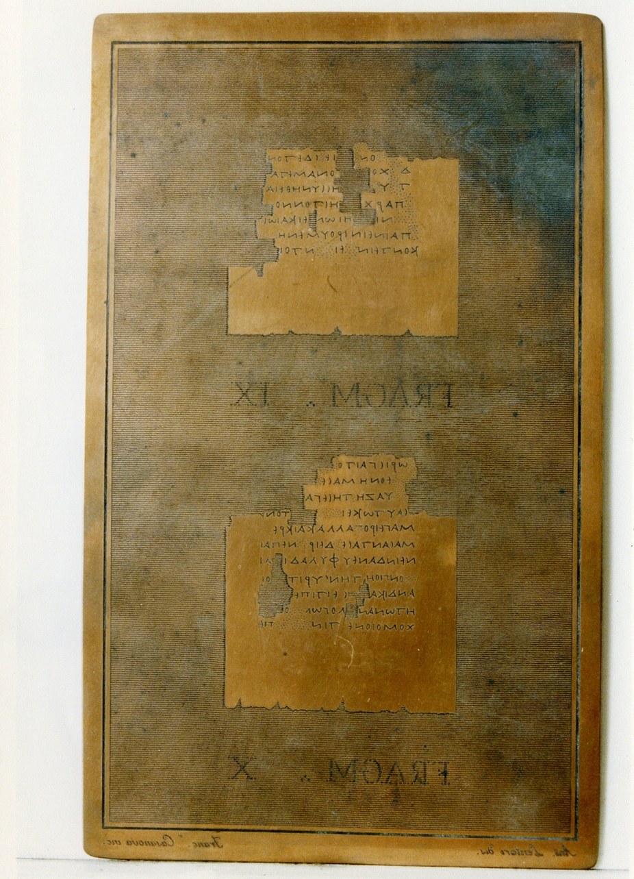 testo greco: fragm. IX, fragm. X (matrice) di Casanova Francesco, Lentari Antonio (sec. XIX)
