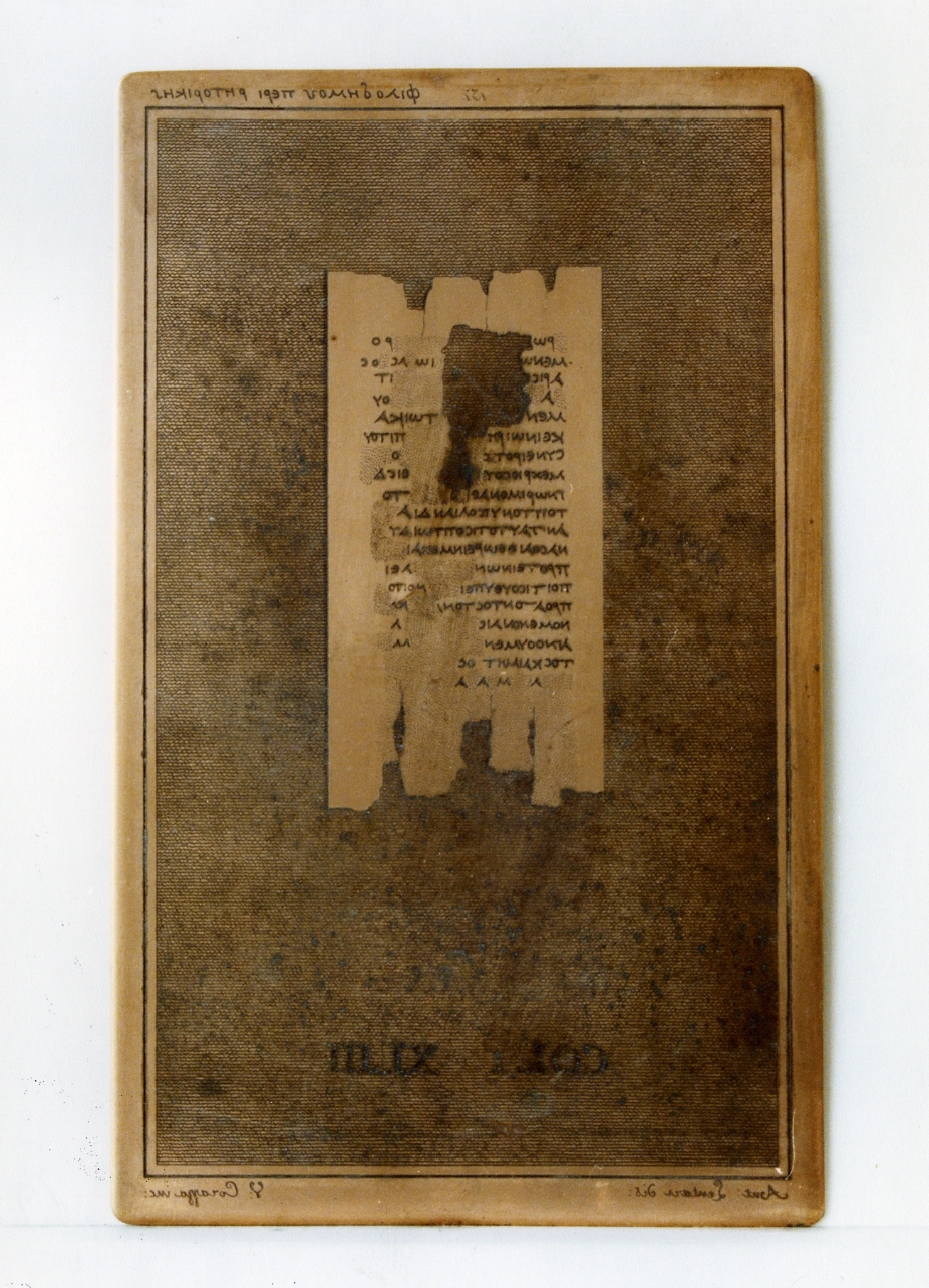 testo greco da Filodemo «della retorica»: col. XLIII (matrice) di Lentari Antonio, Corazza Vincenzo (sec. XIX)