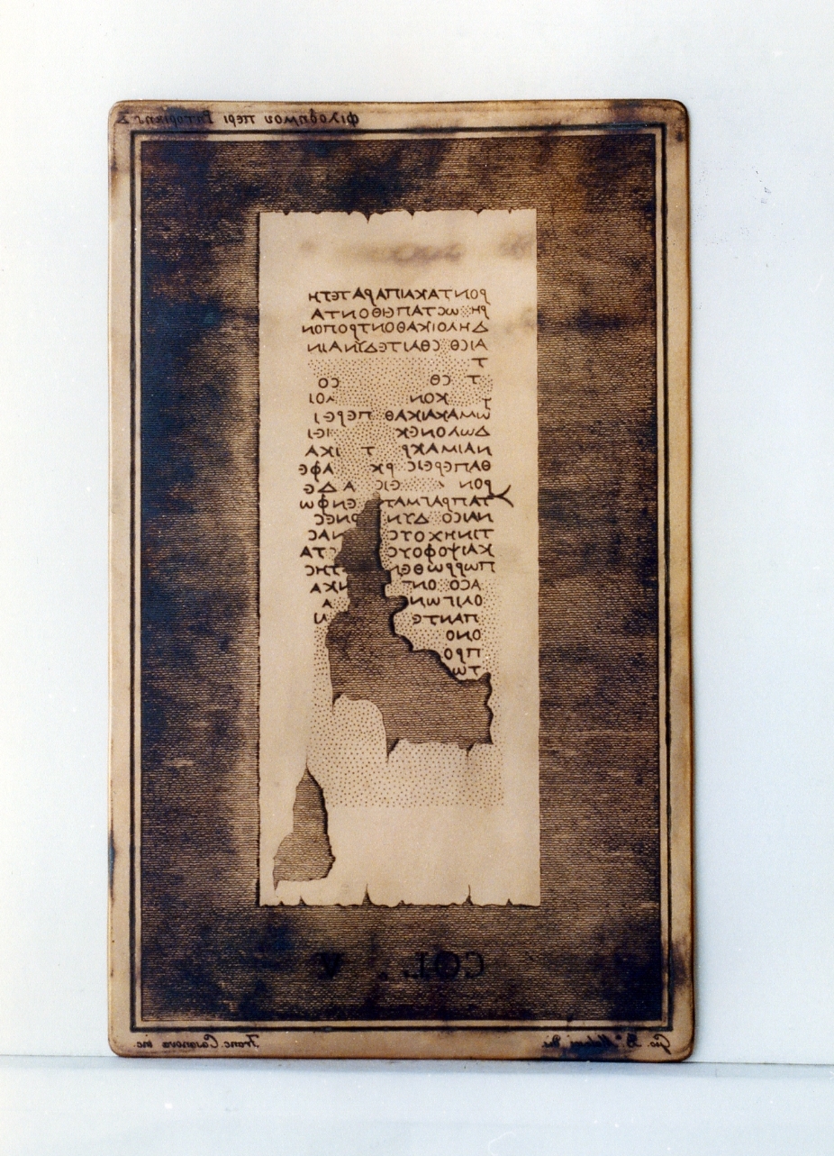 testo greco da Filodemo «della retorica»: col. V (matrice) di Casanova Francesco, Malesci Giovanni Battista (sec. XIX)