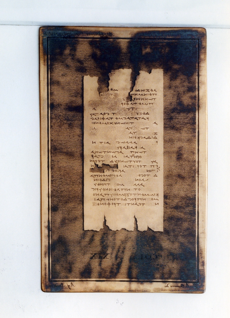 testo greco da Filodemo «della retorica»: col. XIX (matrice) di Casanova Giovanni Battista, Biondi Raffaele (sec. XIX)