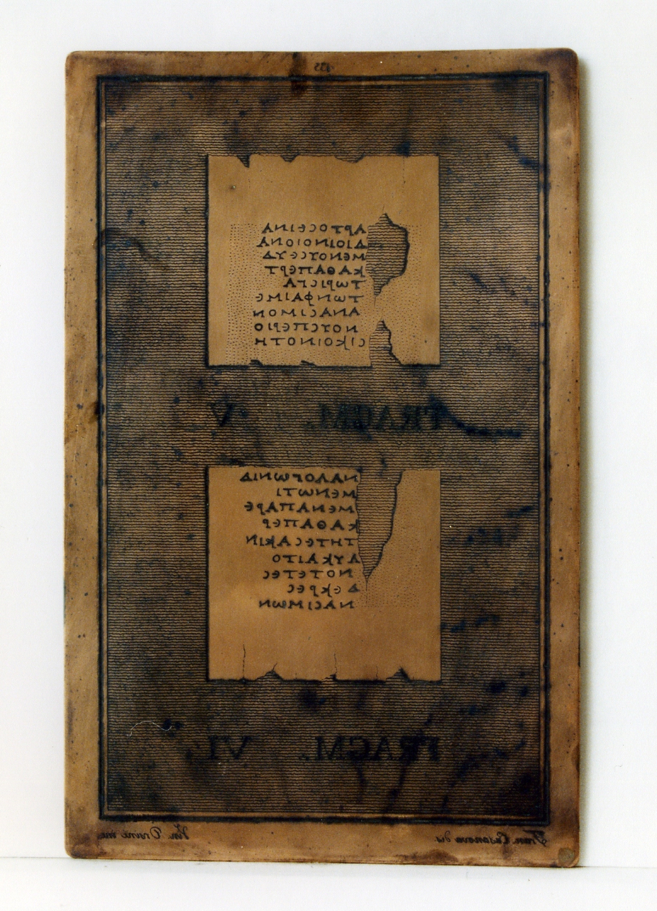 testo greco: fragm. V, fragm. VI (matrice) di Orsini Vincenzo, Casanova Francesco (sec. XIX)