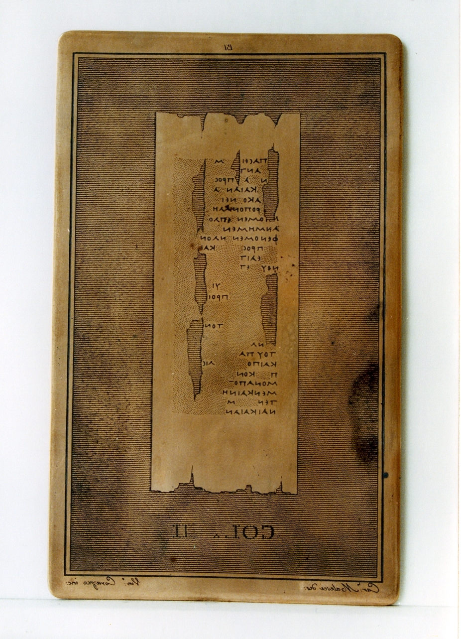probabilmente testo greco da Filodemo «dei poemi»: col. II (matrice) di Malesci Carlo, Corazza Vincenzo (sec. XIX)