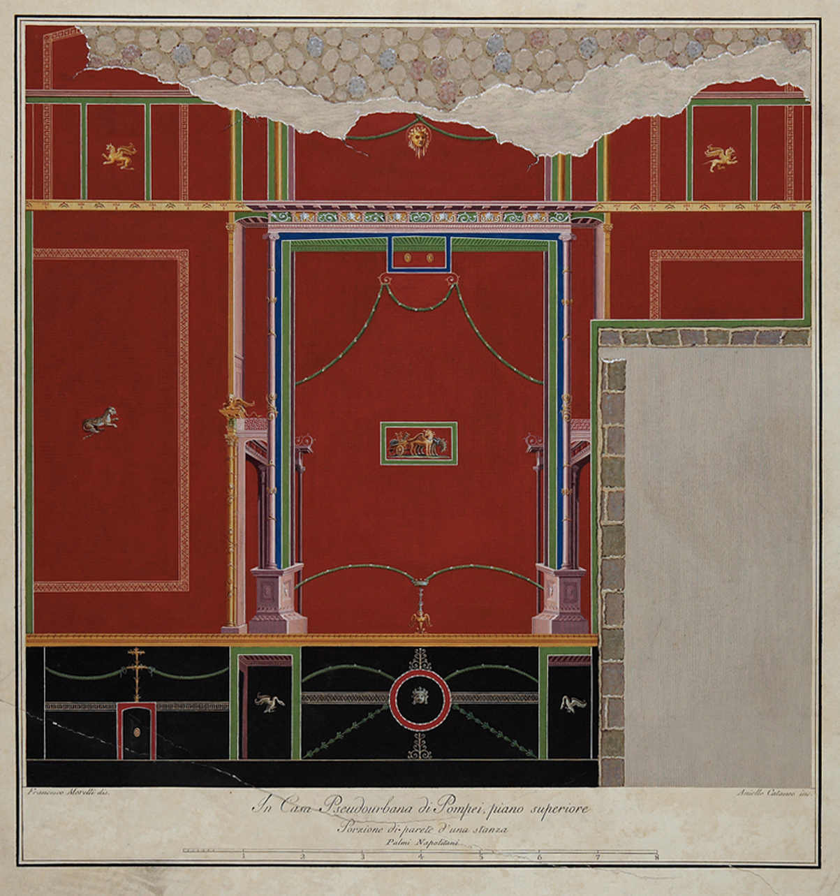 parete affrescata in IV stile (stampa a colori) di Morelli Francesco, Cataneo Aniello (ultimo quarto sec. XVIII)