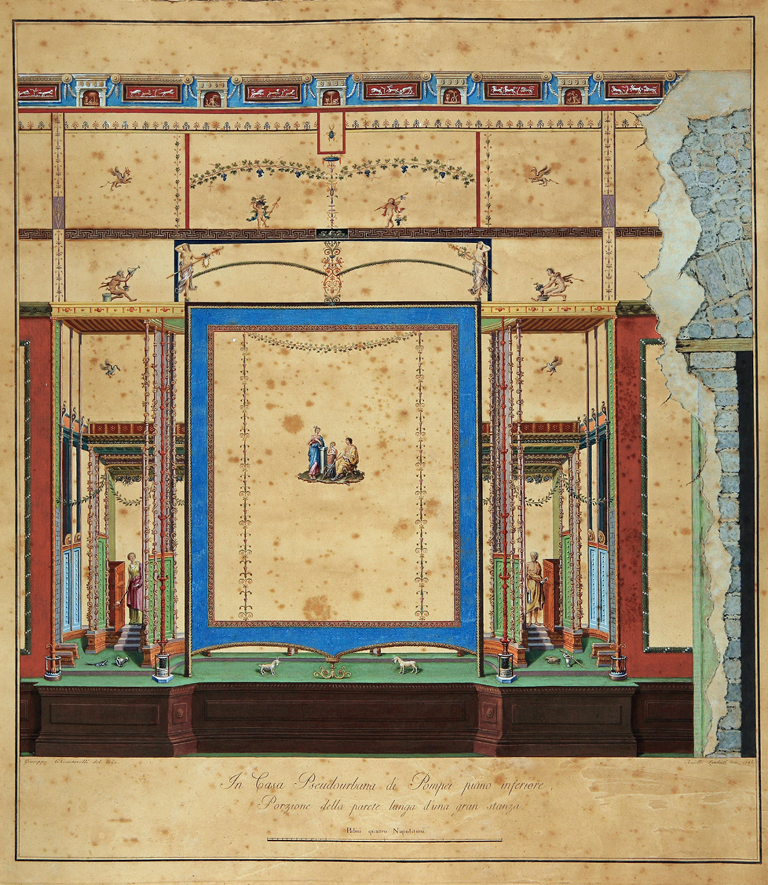 parete affrescata in IV stile (stampa a colori) di Chiantarelli Giuseppe, Cataneo Aniello (ultimo quarto sec. XVIII)