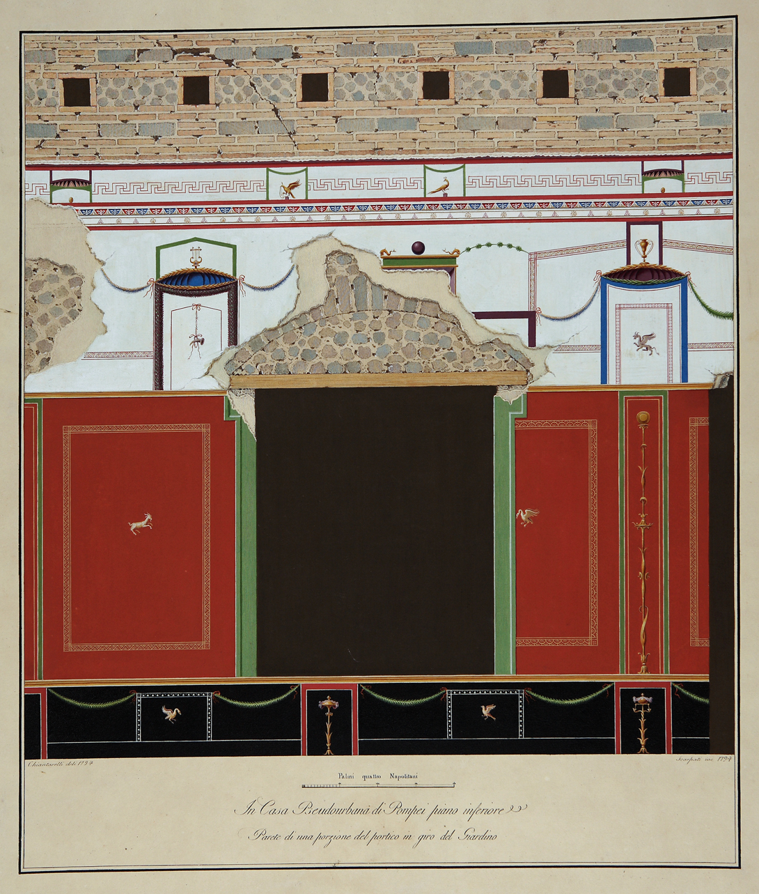 parete affrescata in IV stile (stampa a colori) di Chiantarelli Giuseppe, Scarpati Vincenzo (ultimo quarto sec. XVIII)